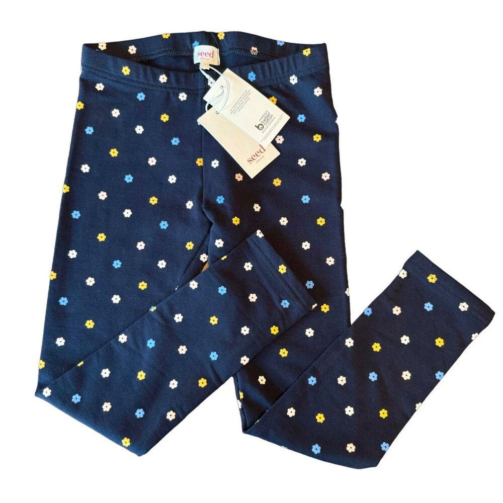 SEED HERITAGE Floral Winter Leggings Girls 7 NWT Navy Blue Flowers Legging NEW